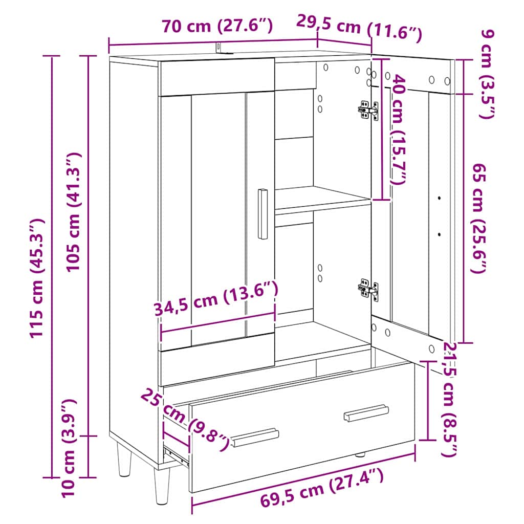 Highboard Gammelt træ 70 x 31 x 115 cm Konstrueret træ