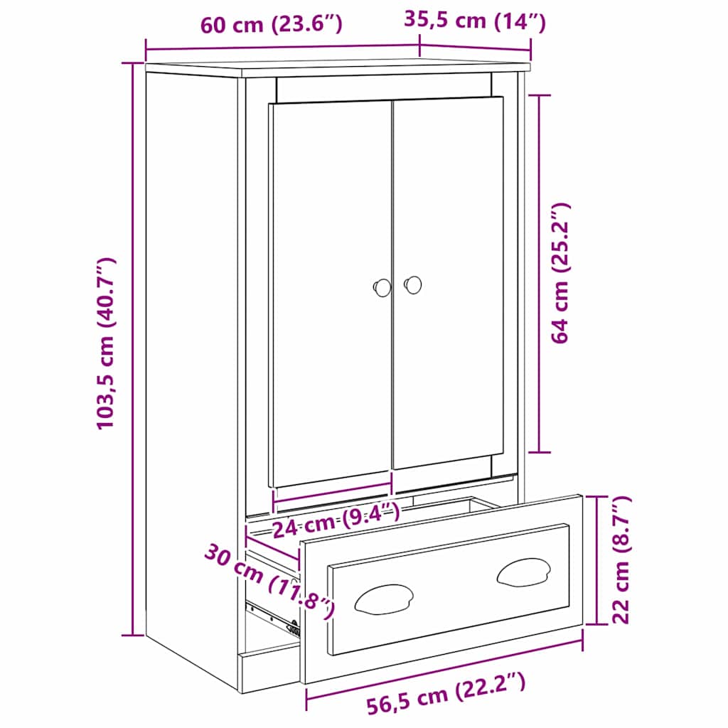 Highboard Artisan Egetræ 60 x 35,5 x 103,5 cm Konstrueret træ
