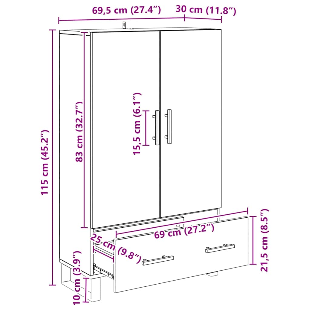 Highboard Gammelt træ 69,5 x 30 x 115 cm Konstrueret træ