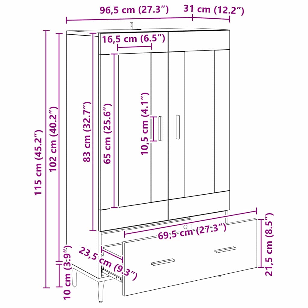 Highboard Gammelt træ 69,5 x 31 x 115 cm Konstrueret træ