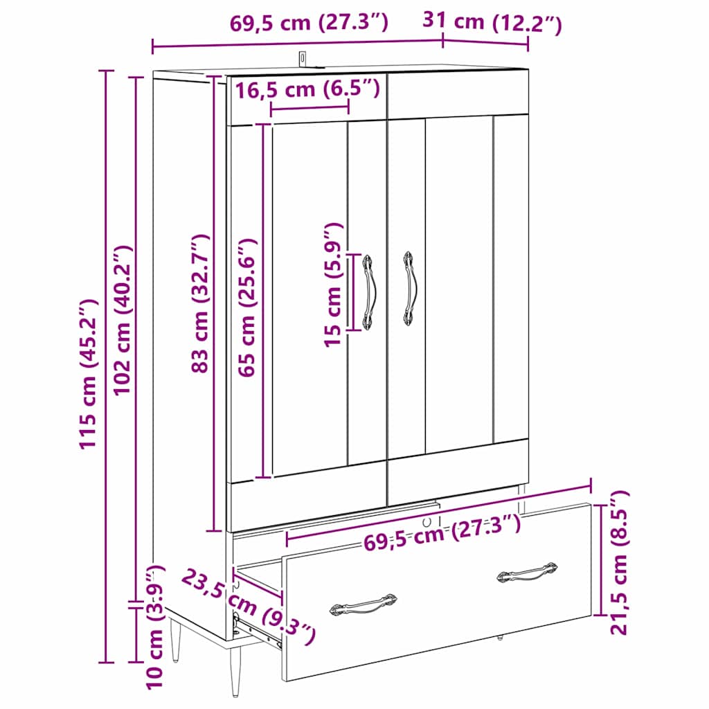 Highboard Gammelt træ 69,5 x 31 x 115 cm Konstrueret træ