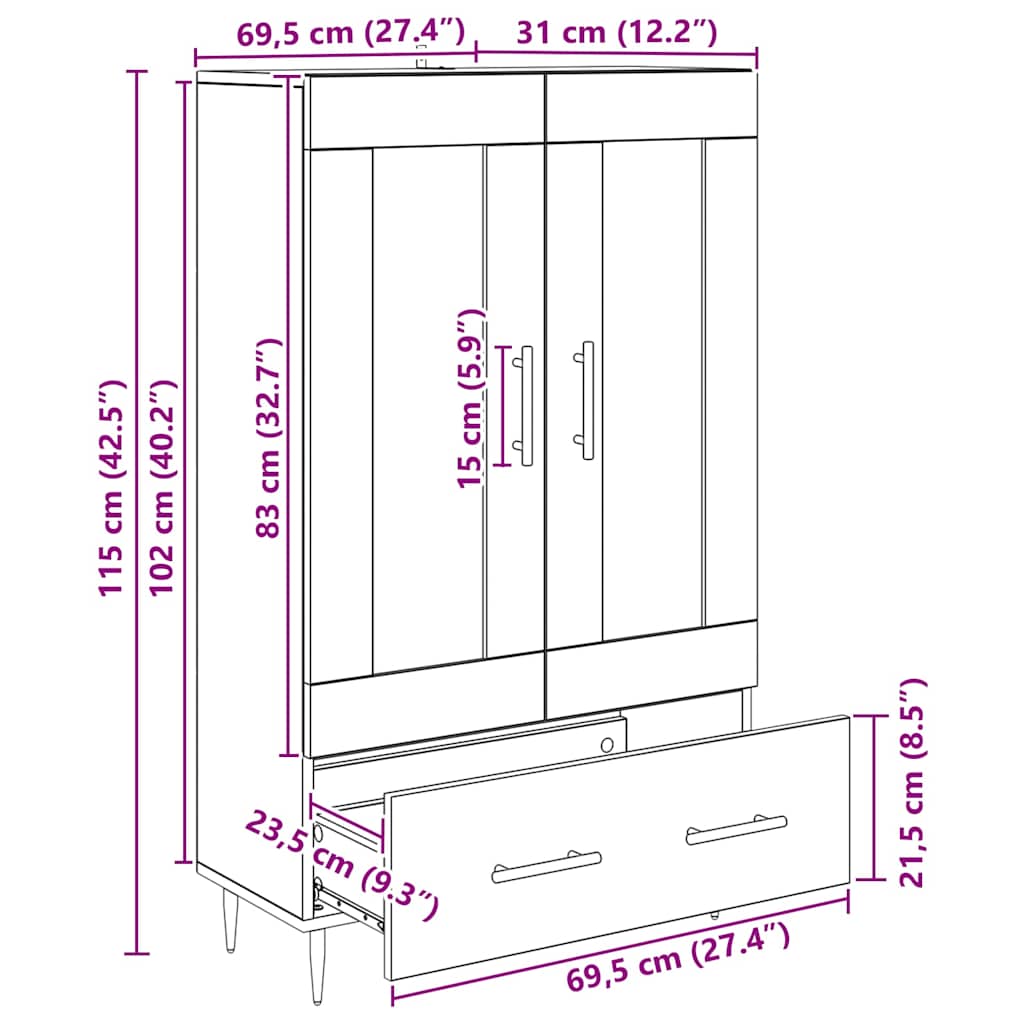 Highboard Gammelt træ 69,5 x 31 x 115 cm Konstrueret træ
