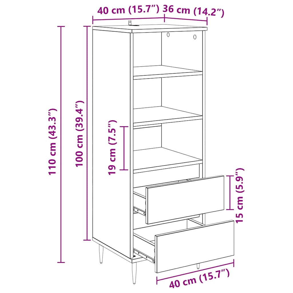 Highboard Gammelt træ 40 x 36 x 110 cm Konstrueret træ
