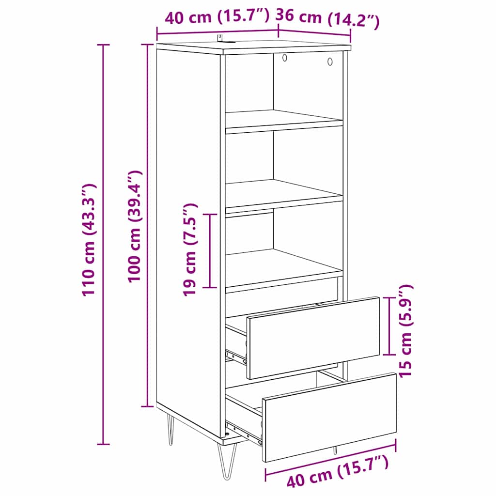 Highboard Gammelt træ 40 x 36 x 110 cm Konstrueret træ