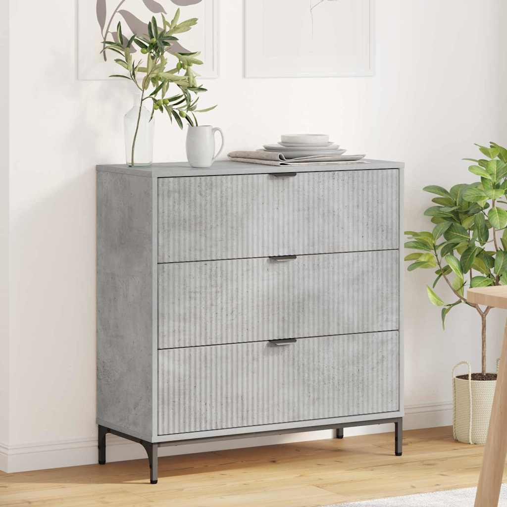 Sideboard med skuffe Betongrå 79,5 x 33 x 82 cm Konstrueret træ