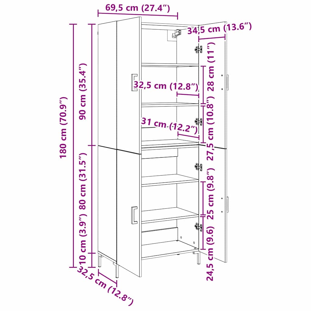 Highboard artisan eg 69,5 x 34 x 180 cm Konstrueret træ