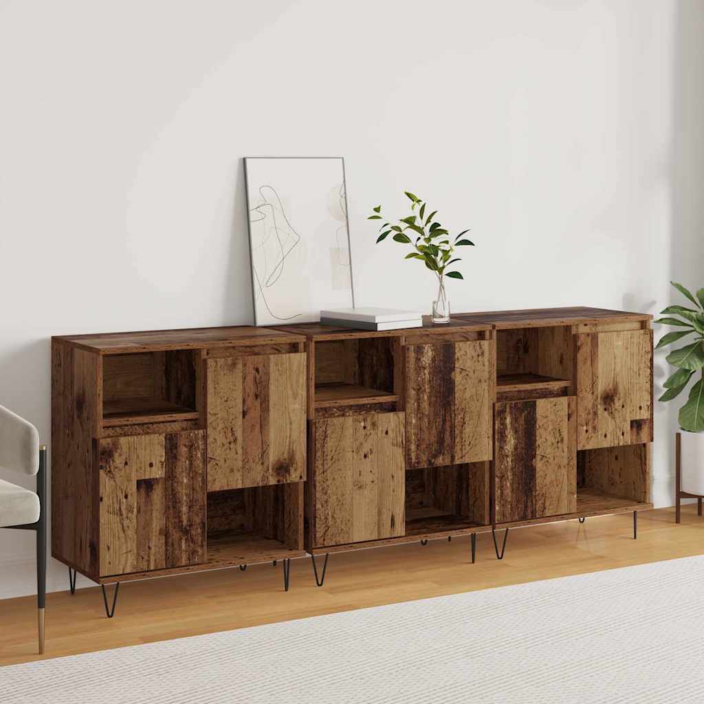 Sideboards 3 pcs Gammelt træ 180 x 35 x 70 cm Konstrueret træ