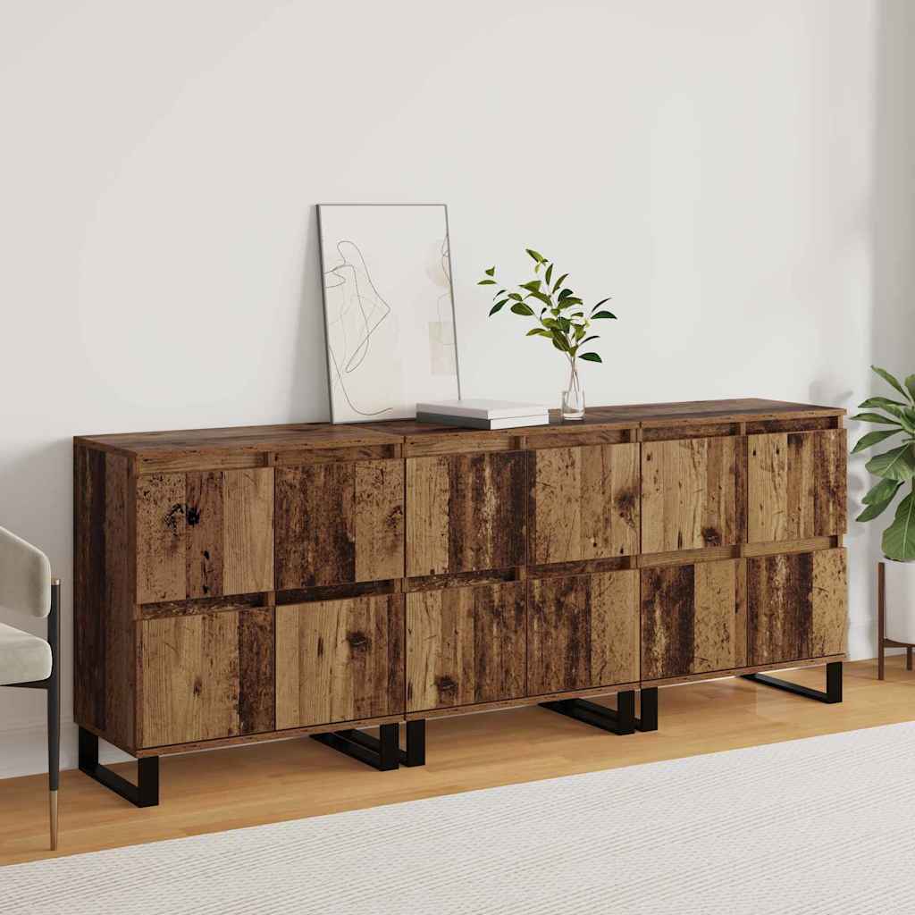 Sideboards 3 pcs Gammelt træ 180 x 35 x 70 cm Konstrueret træ