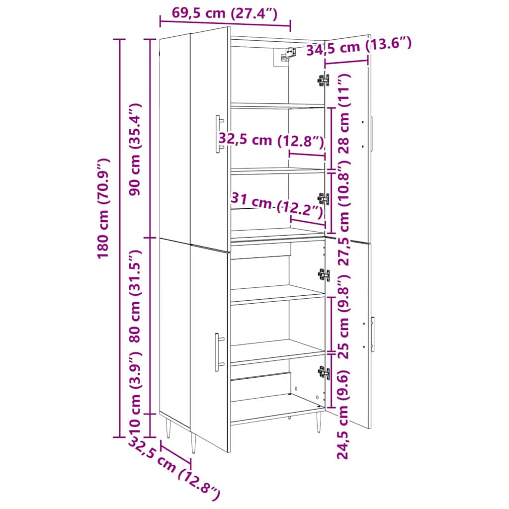 Highboard artisan eg 69,5 x 34 x 180 cm Konstrueret træ