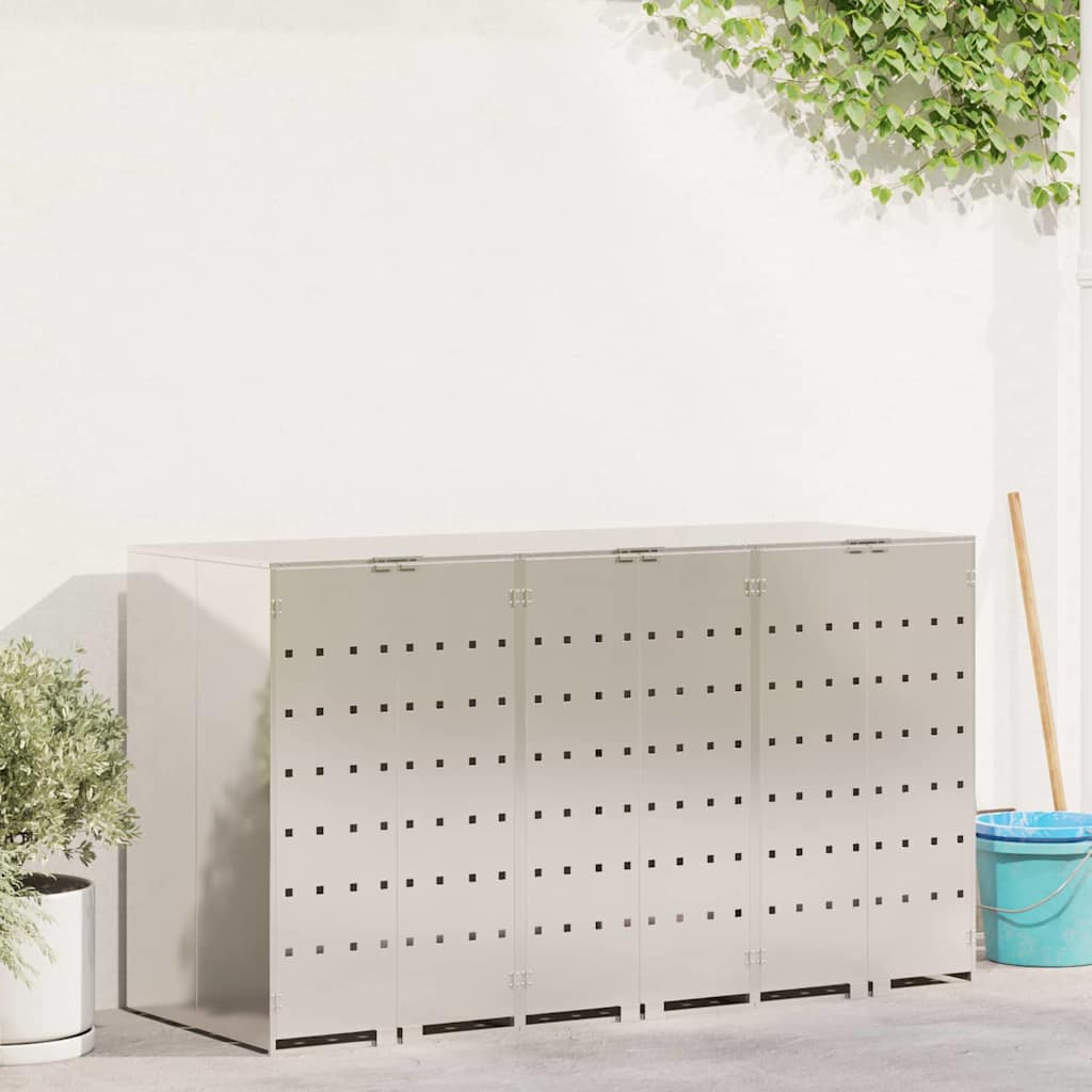 Wheelie Bin Opbevaring til 3 Affaldscontainere Sølv