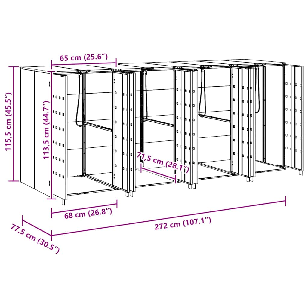Wheelie Bin Opbevaring til 3 Affaldscontainere Sølv