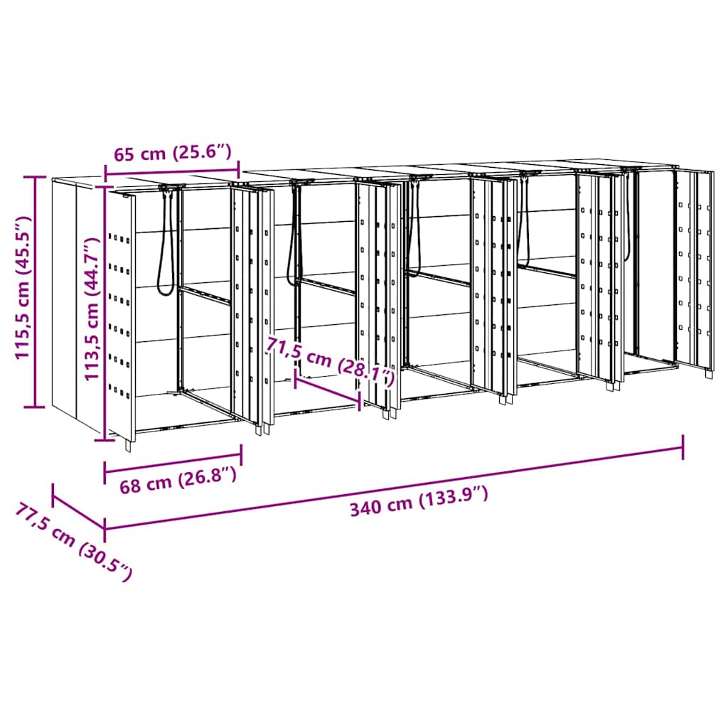 Wheelie Bin Opbevaring til 3 Affaldscontainere Sølv