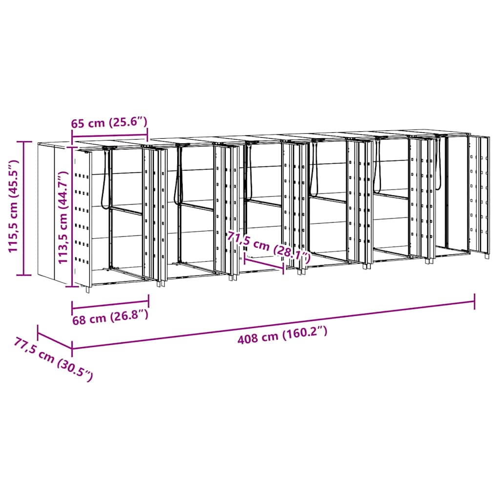 Wheelie Bin Opbevaring til 3 Affaldscontainere Sølv