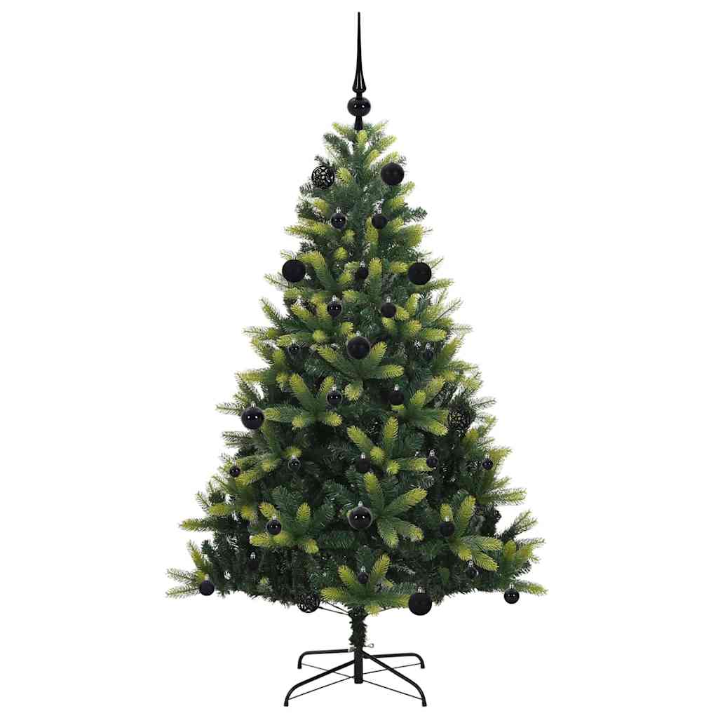 Kunstig hængslet juletræ med 150 LED-lys Grøn 150 cm PVC og PE