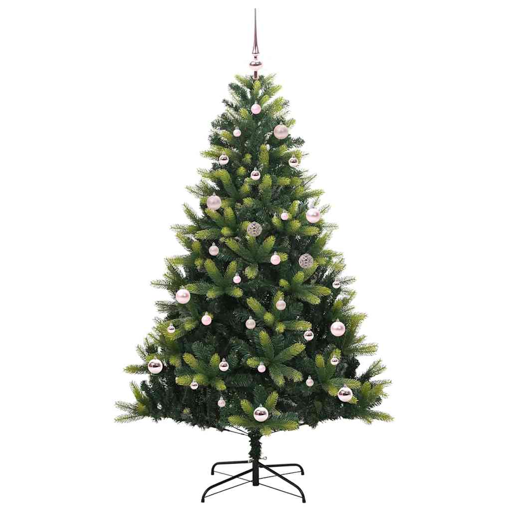 Kunstig hængslet juletræ med 150 LED-lys Grøn 150 cm PVC og PE