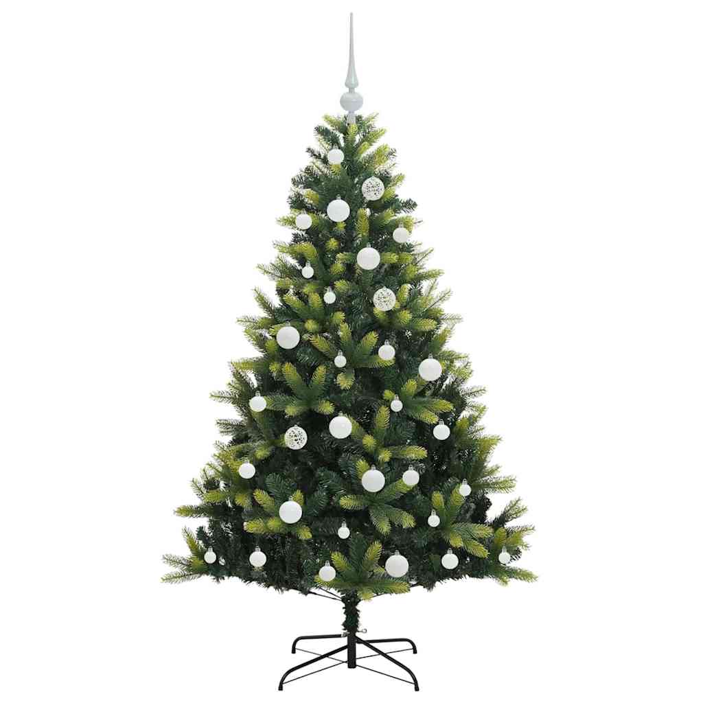Kunstig hængslet juletræ med 150 LED-lys Grøn 150 cm PVC og PE