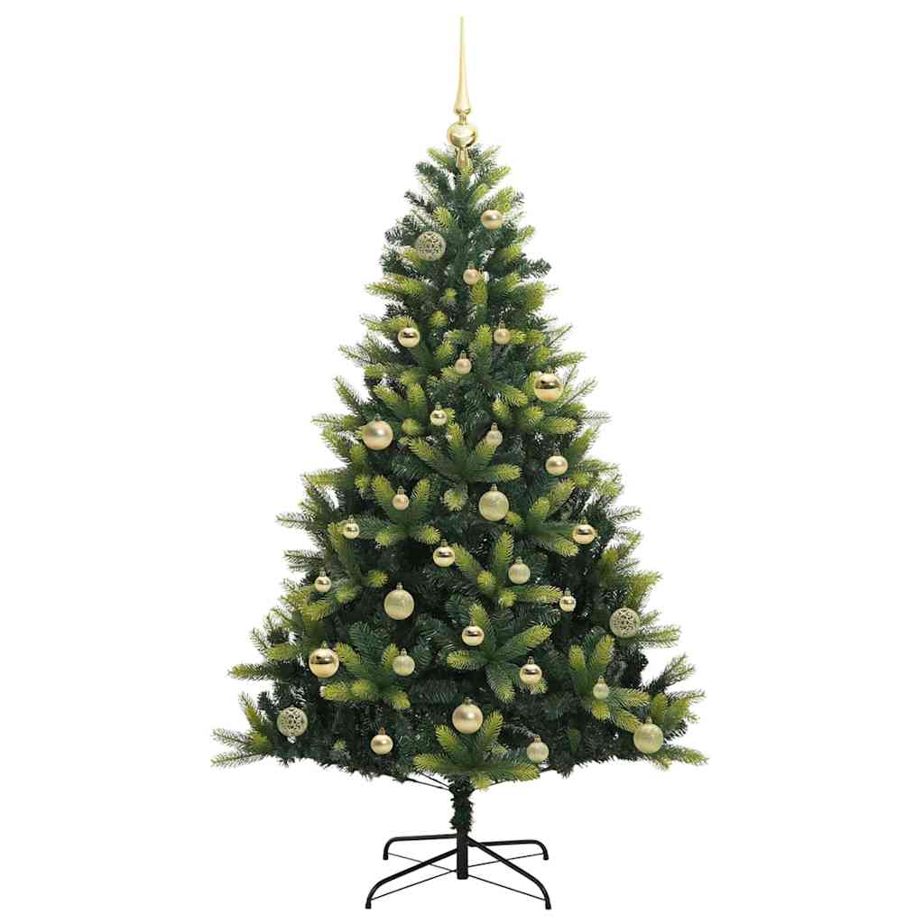 Kunstig hængslet juletræ med 150 LED-lys Grøn 150 cm PVC og PE