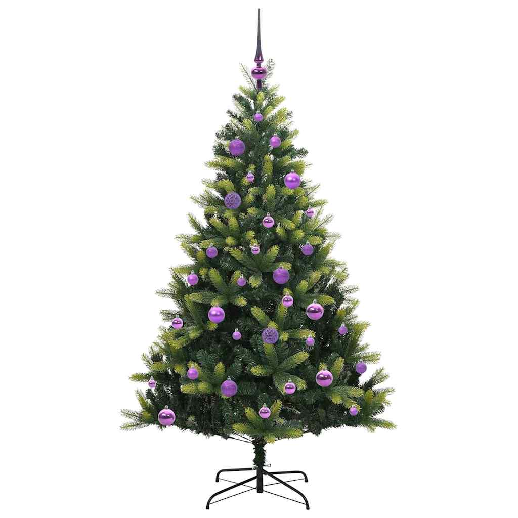 Kunstig hængslet juletræ med 150 LED-lys Grøn 150 cm PVC og PE