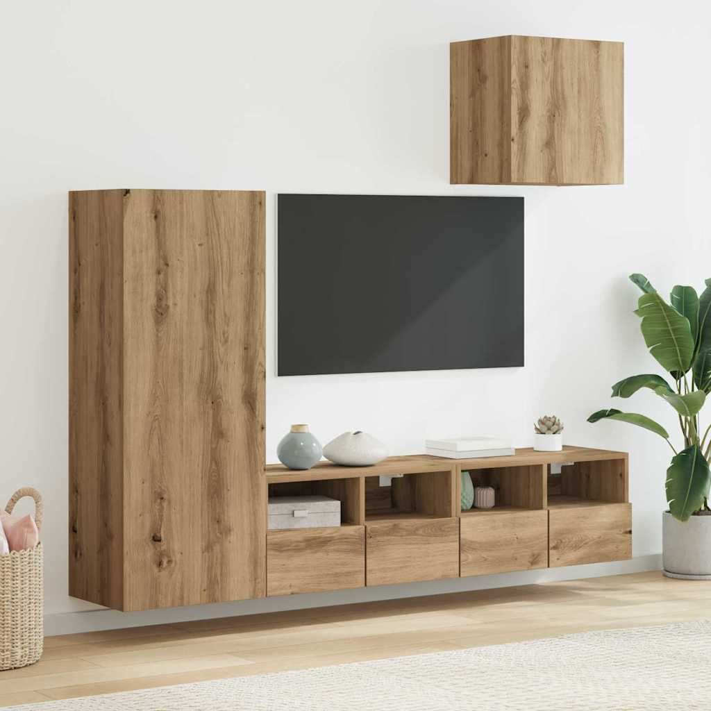 TV Vægmonteringer 4 pcs Artisan Egetræ Konstrueret træ
