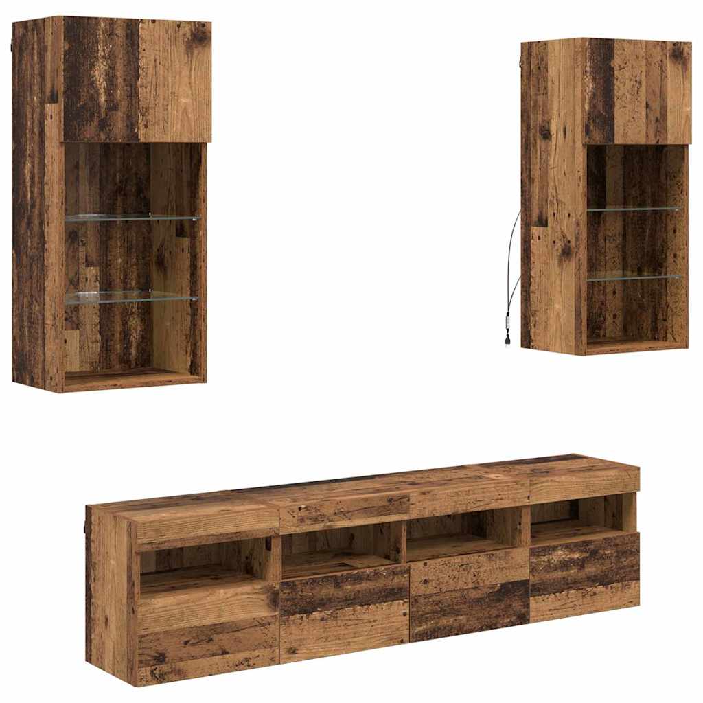 TV vægenheder med LED 5 pcs Gammelt træ 40,5 x 30 x 90 cm