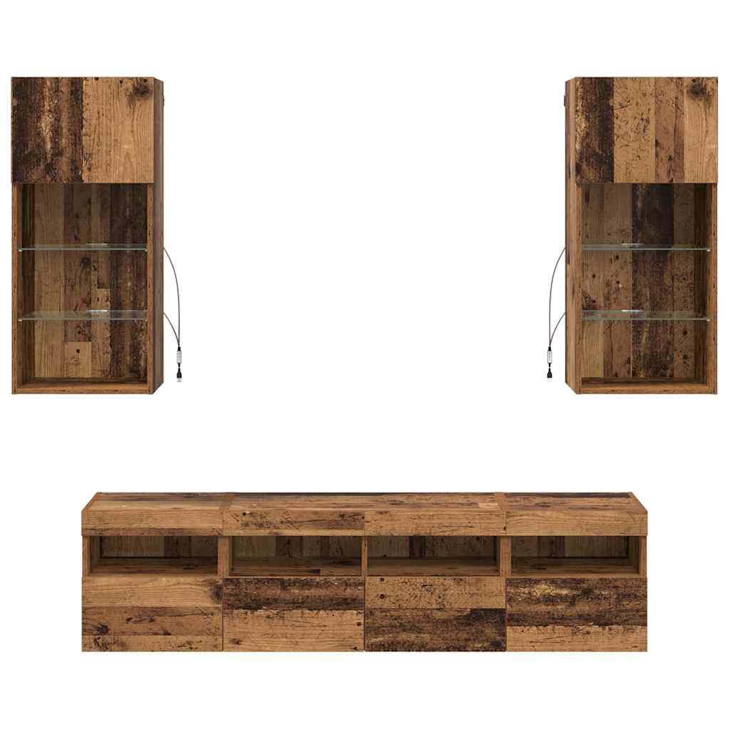 TV vægenheder med LED 5 pcs Gammelt træ 40,5 x 30 x 90 cm