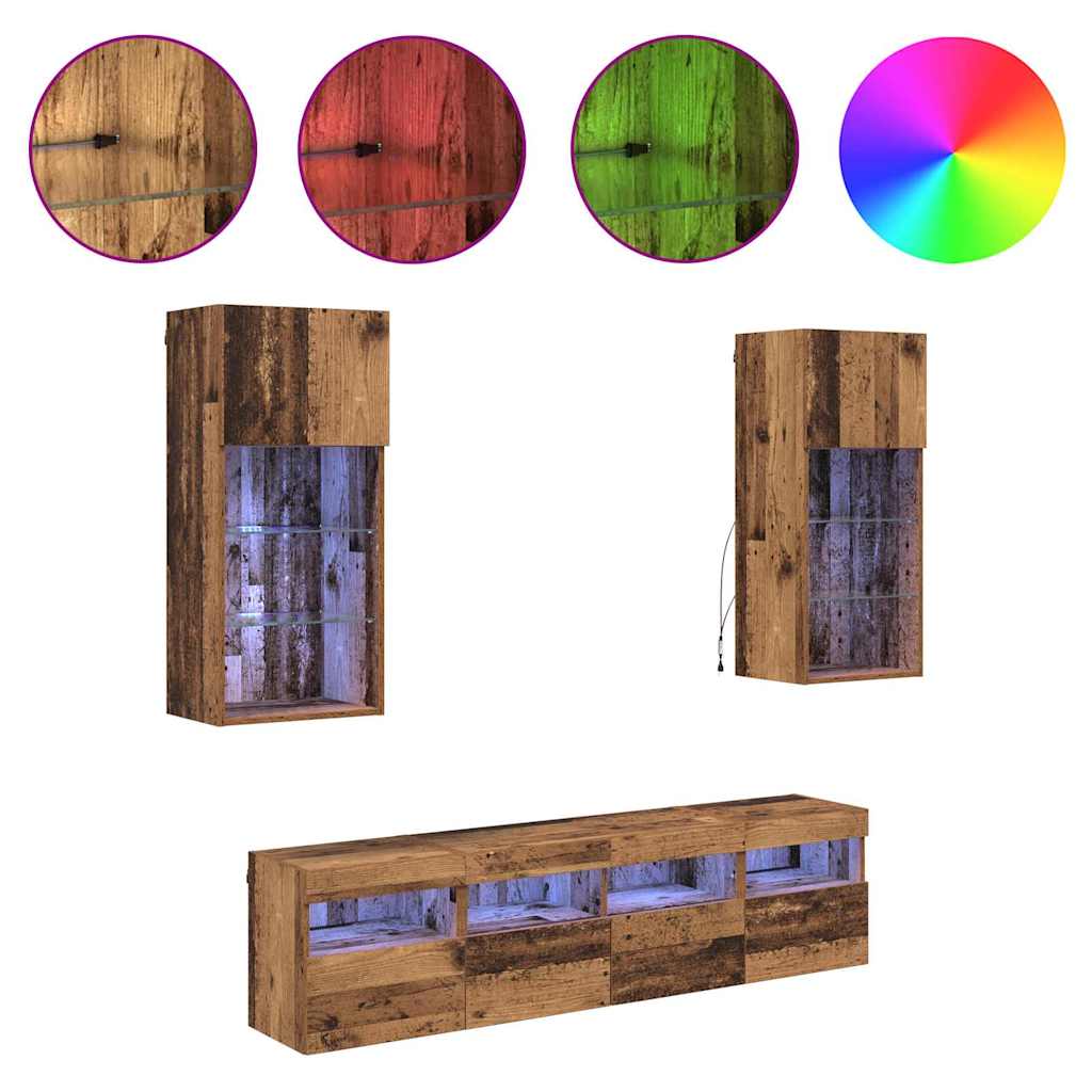 TV vægenheder med LED 5 pcs Gammelt træ 40,5 x 30 x 90 cm