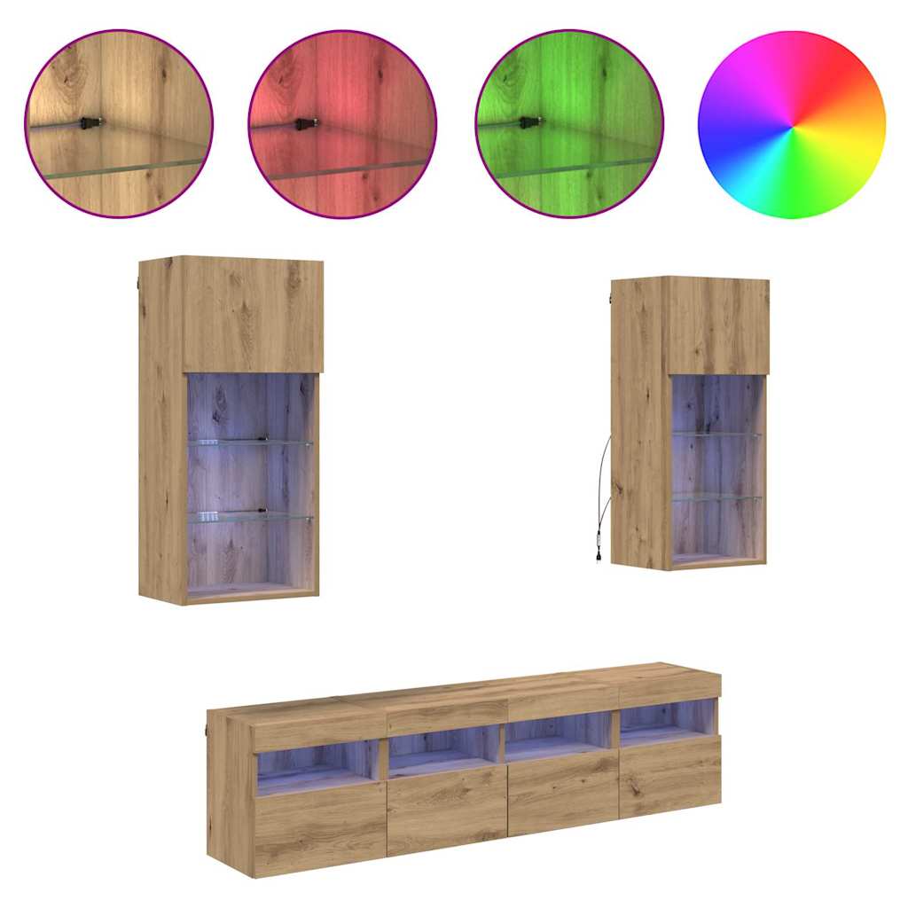 TV vægenheder med LED 5 pcs Artisan Egetræ 40,5 x 30 x 90 cm