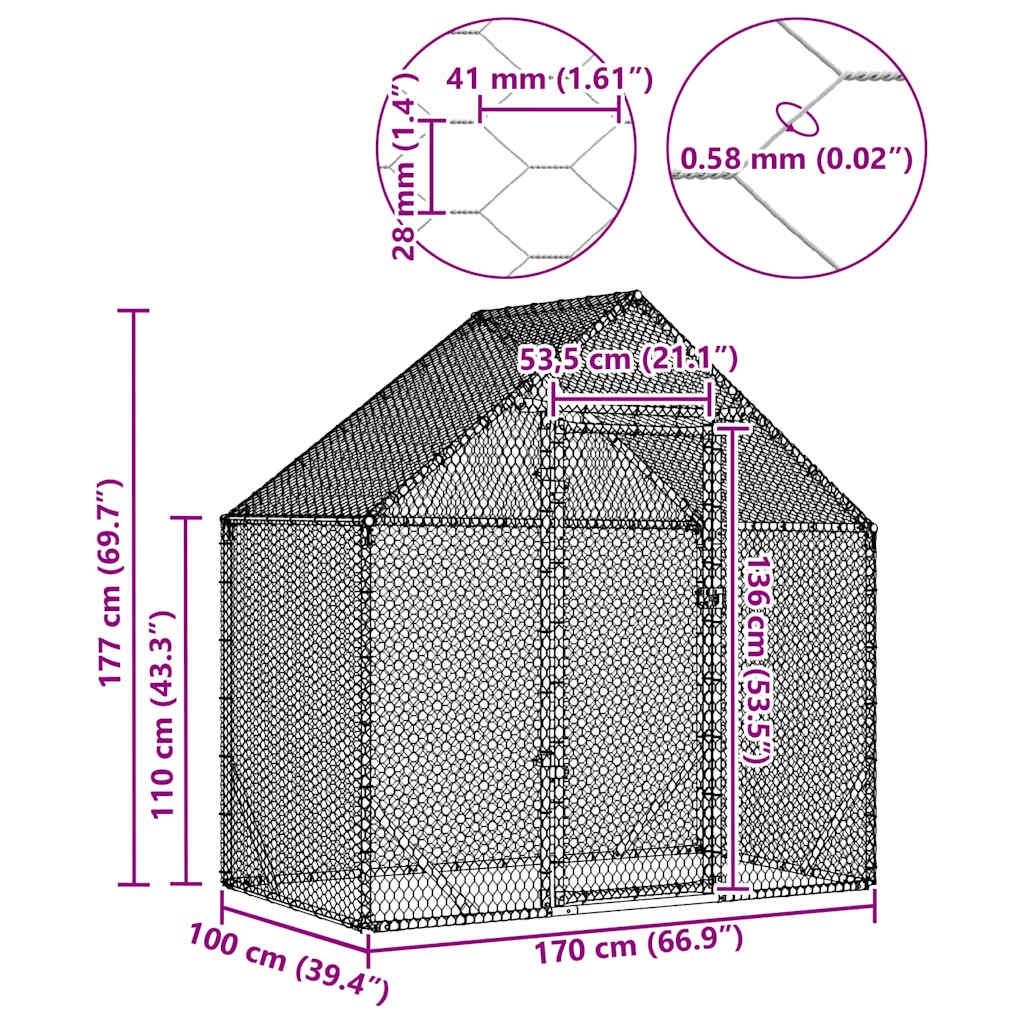 Hønsebur Sølv 170 x 100 x 177 cm Galvaniseret stål