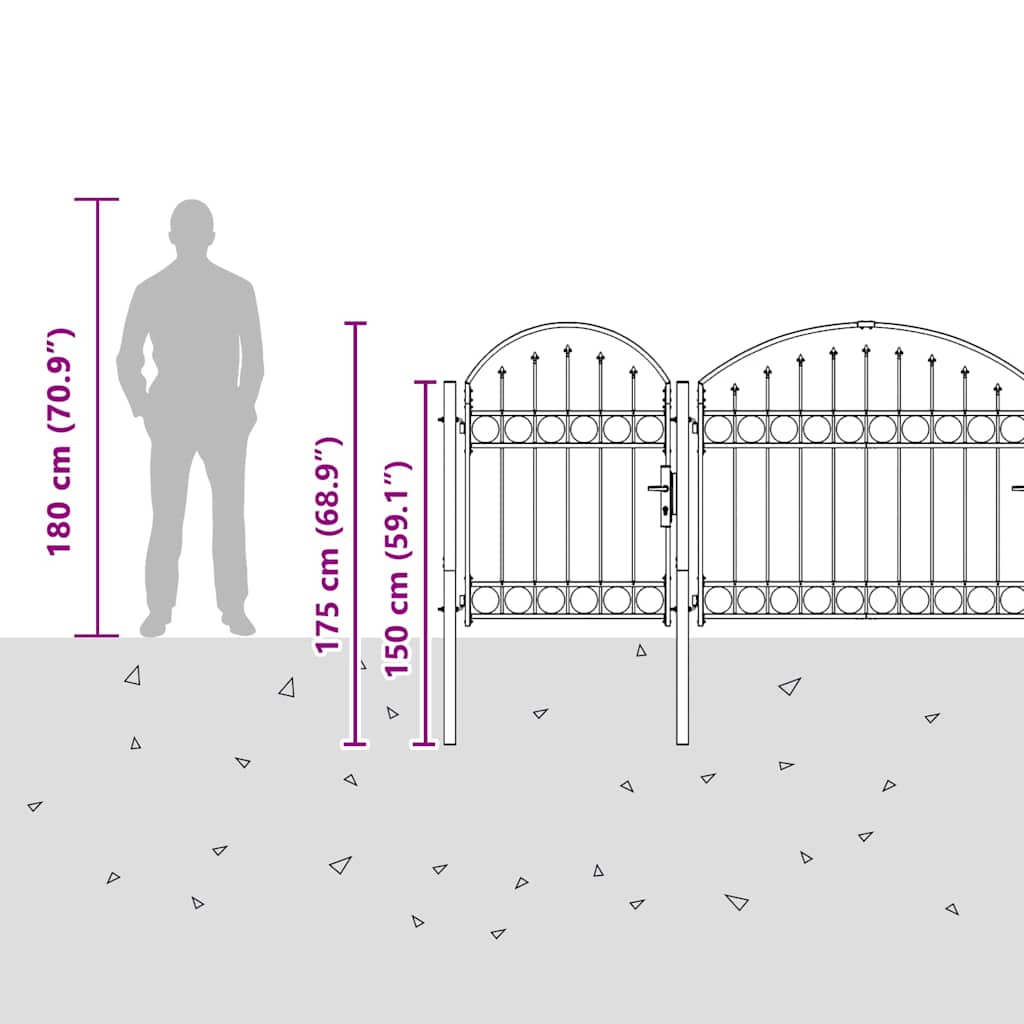 Hegnslåge med buet top Grå 4 x 1,25 m Stål