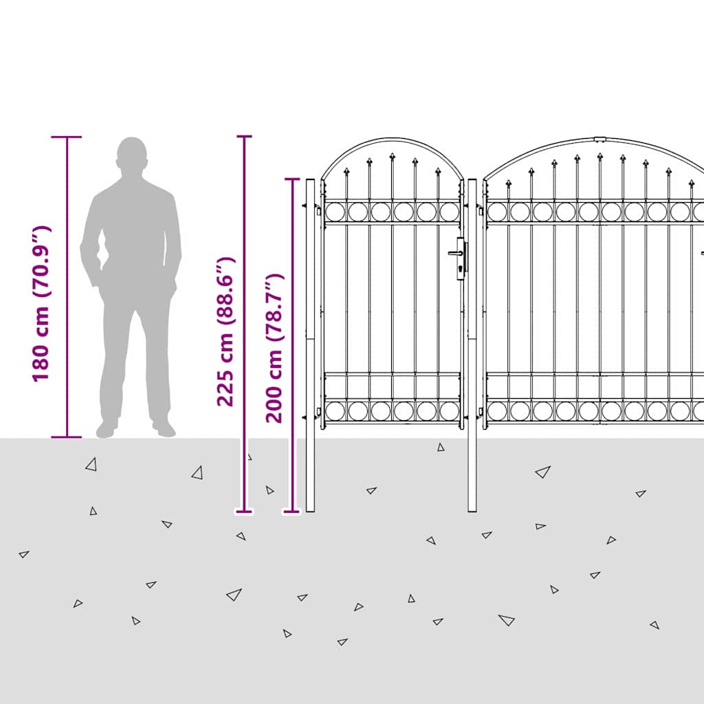 Hegnslåge med buet top Grå 400 x 125 cm Stål