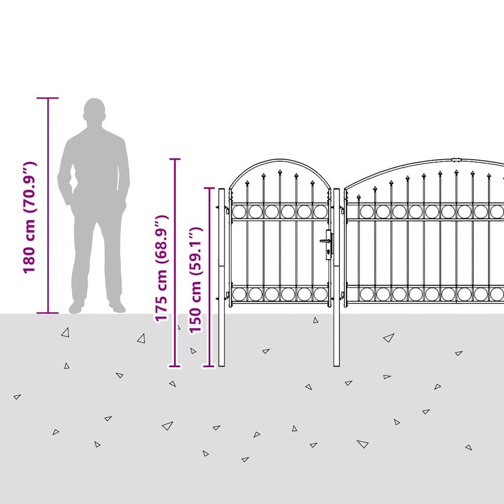 Hegnslåge med buet top Grå 500 x 75 cm Stål
