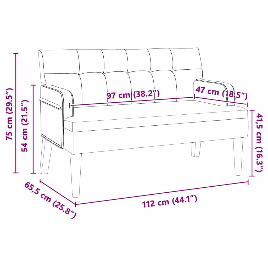 Chesterfield bænk Lysegrå 112 x 65,5 x 75 cm Fløjl