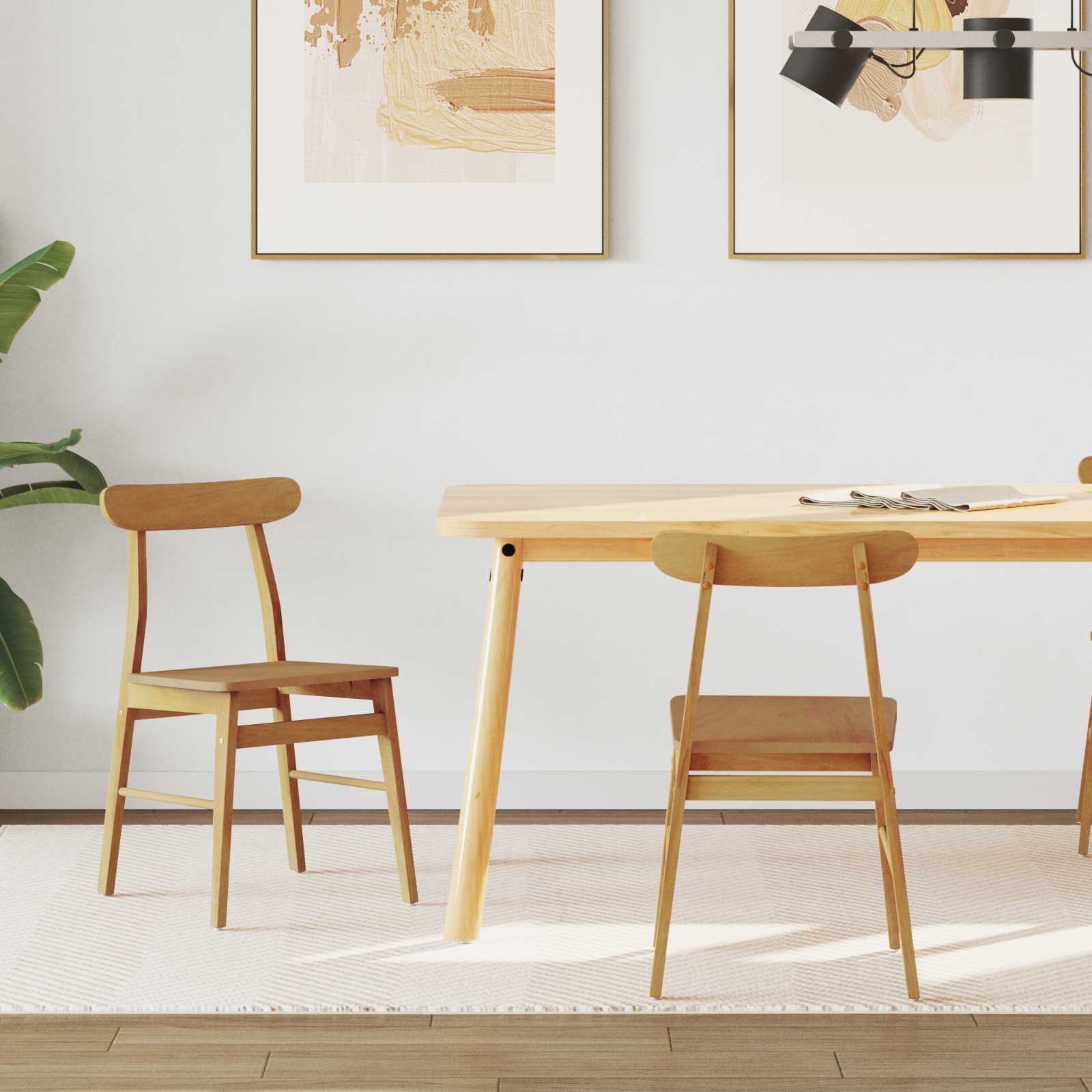 Spisestuestol 2 pcs Naturfarvet Massiv Gummitræ