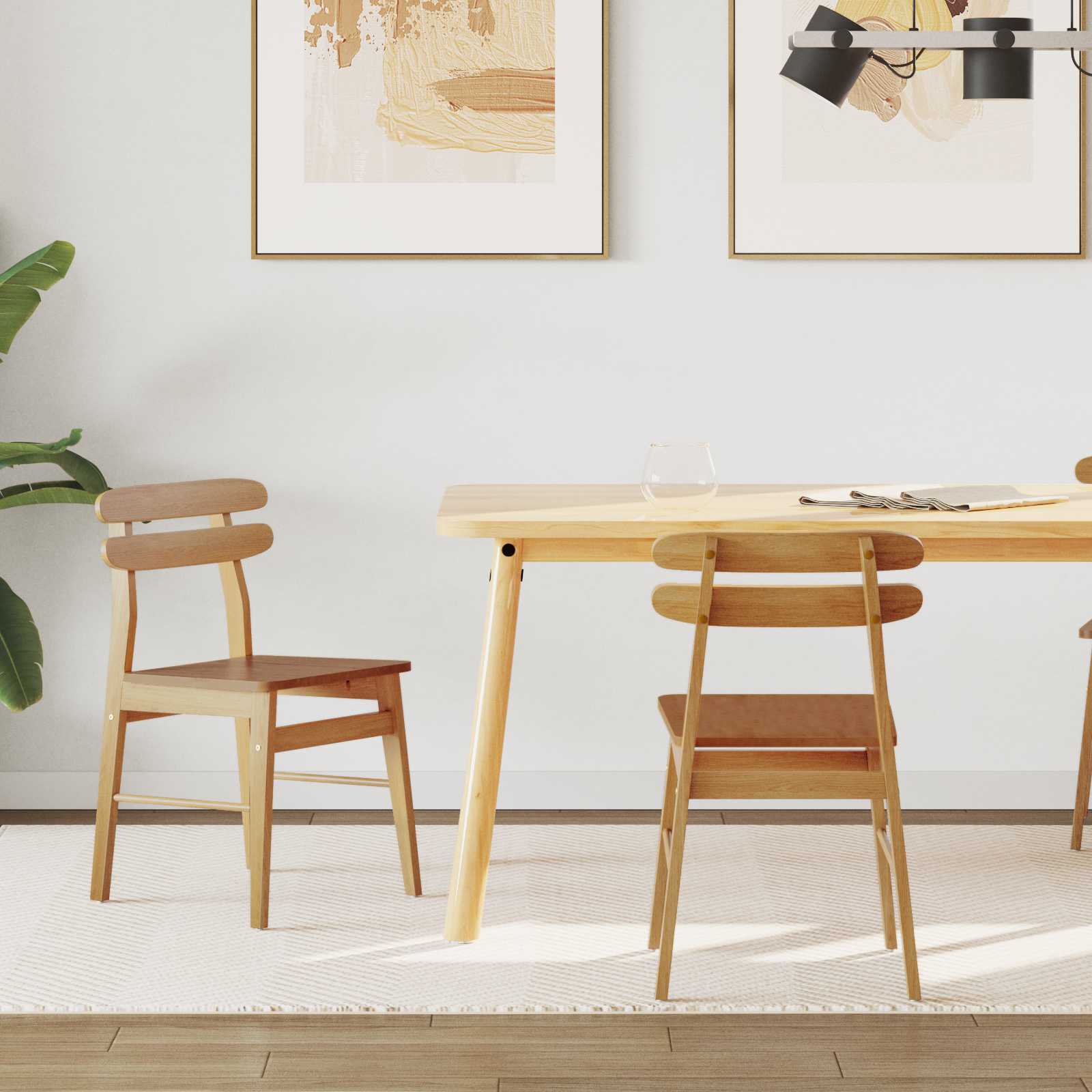 Spisestuestol 2 pcs Naturfarvet Massiv Gummitræ
