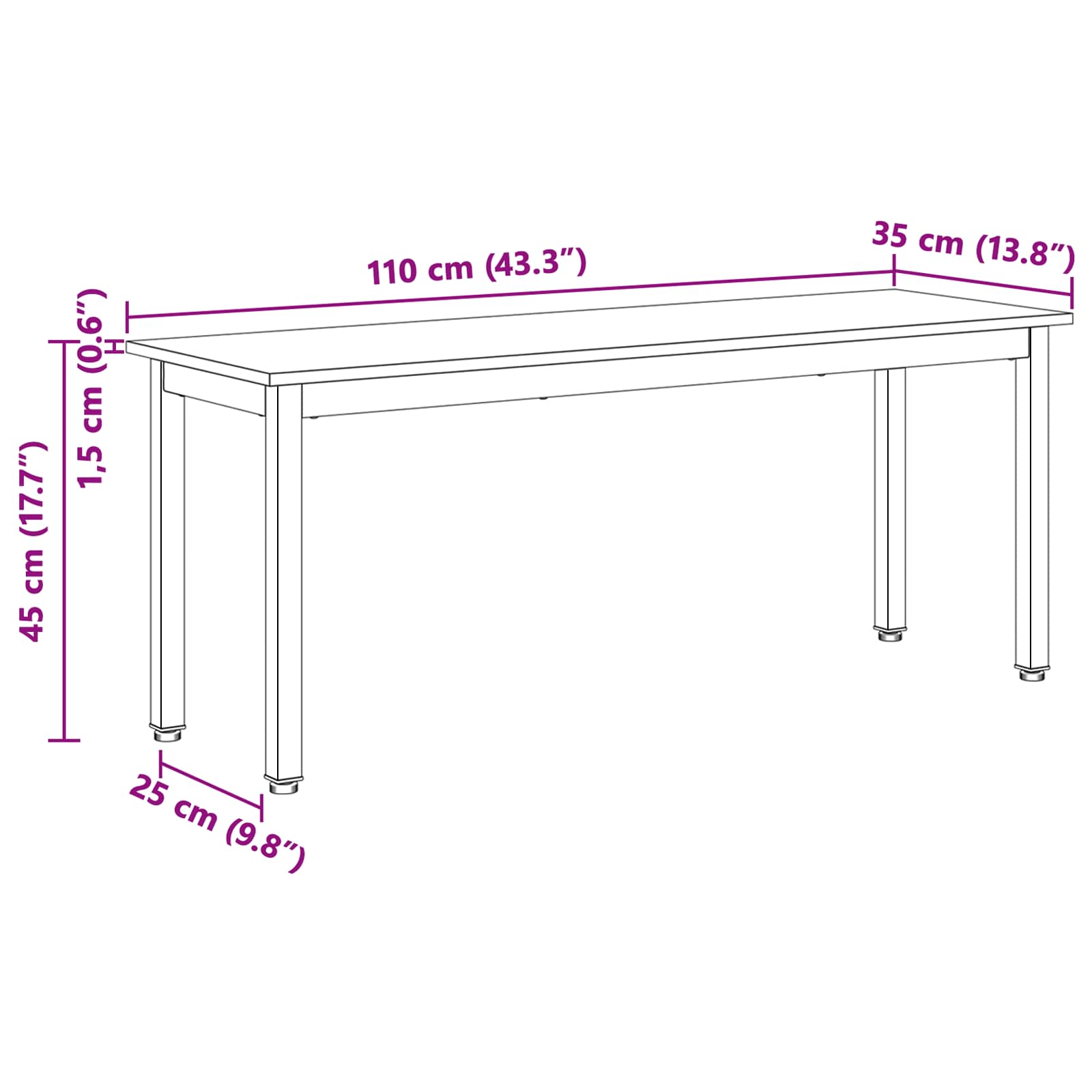 bænk Hvid 110 x 35 x 45 cm Massiv fyrretræ
