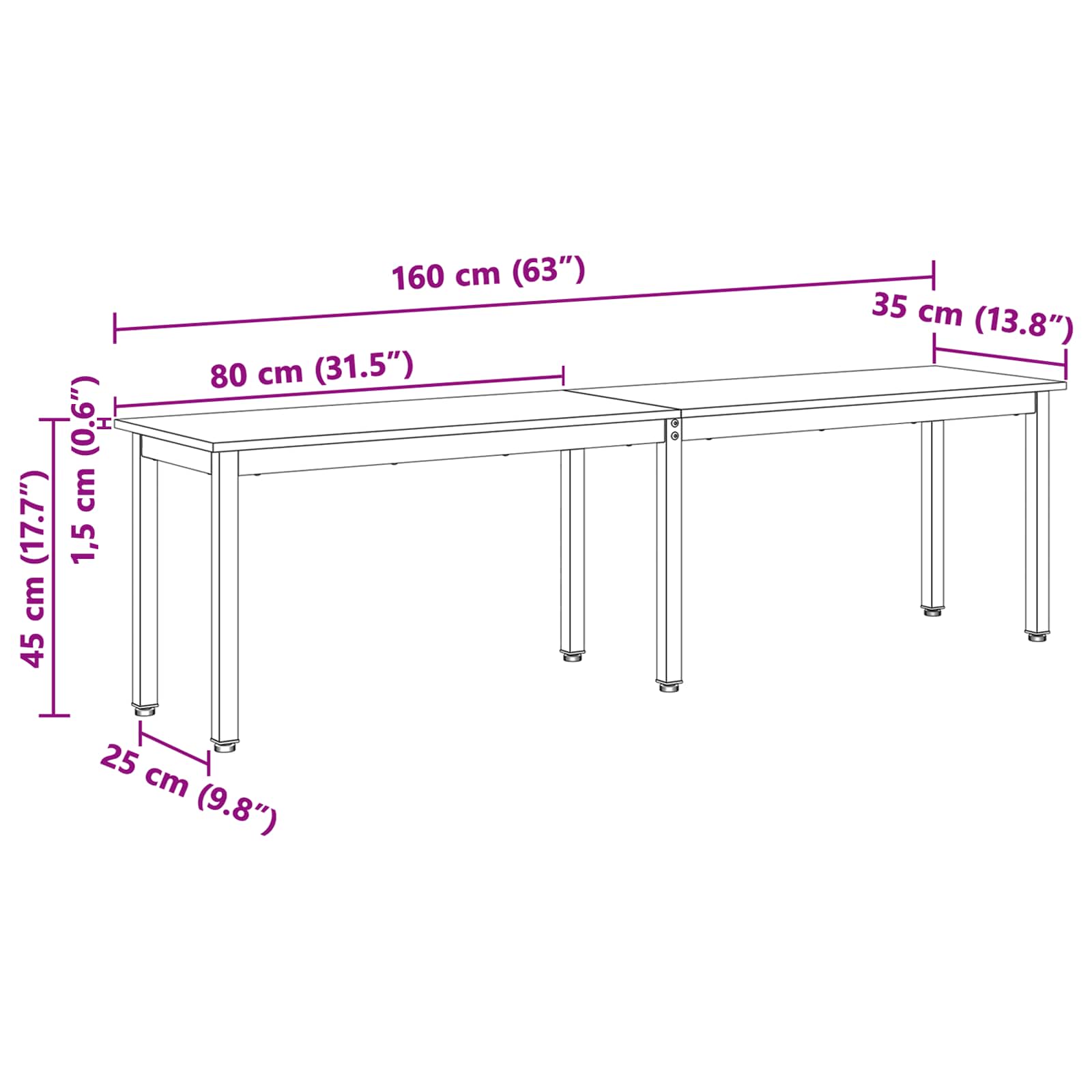 bænk Hvid 160 x 35 x 45 cm Massiv fyrretræ