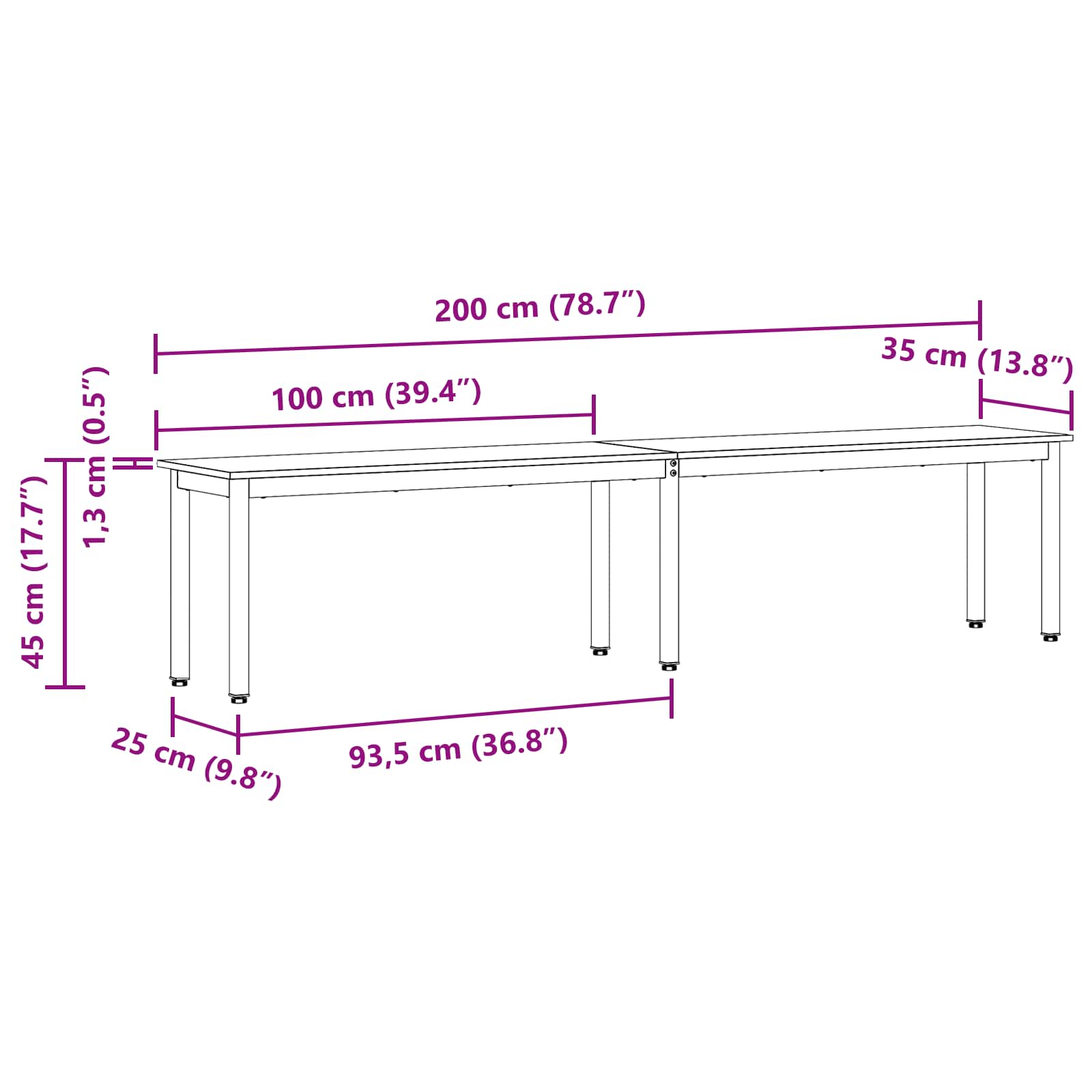 bænk Hvid 200 x 35 x 45 cm Massiv fyrretræ