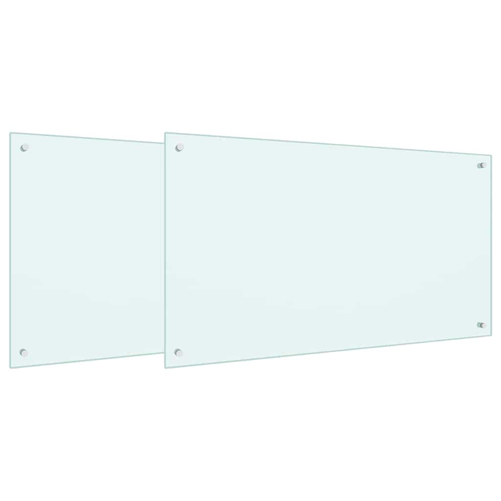 Køkken bagvæg 2 pcs Hvid 100 x 60 cm hærdet glas