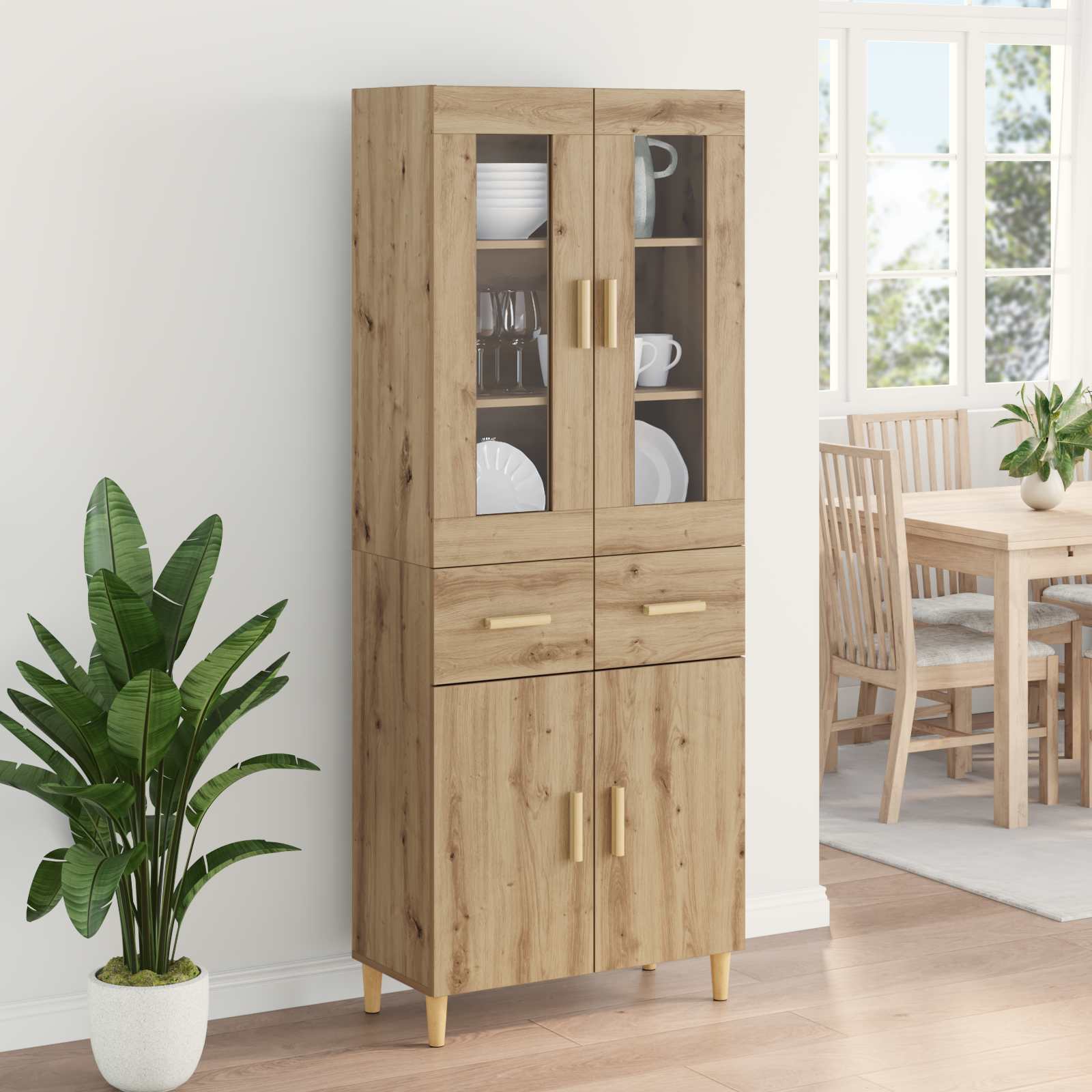 Highboard Artisan Egetræ 69,5 x 34 x 180 cm Konstrueret træ