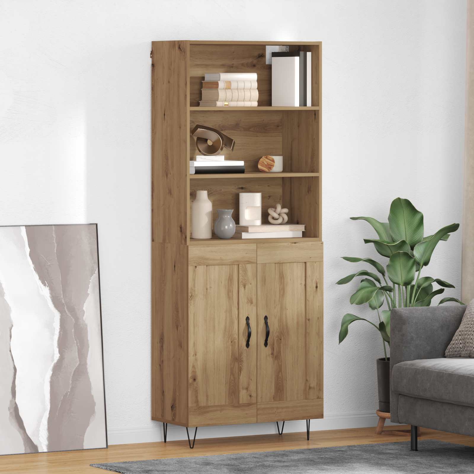 Highboard Artisan Egetræ 69,5 x 34 x 180 cm Konstrueret træ