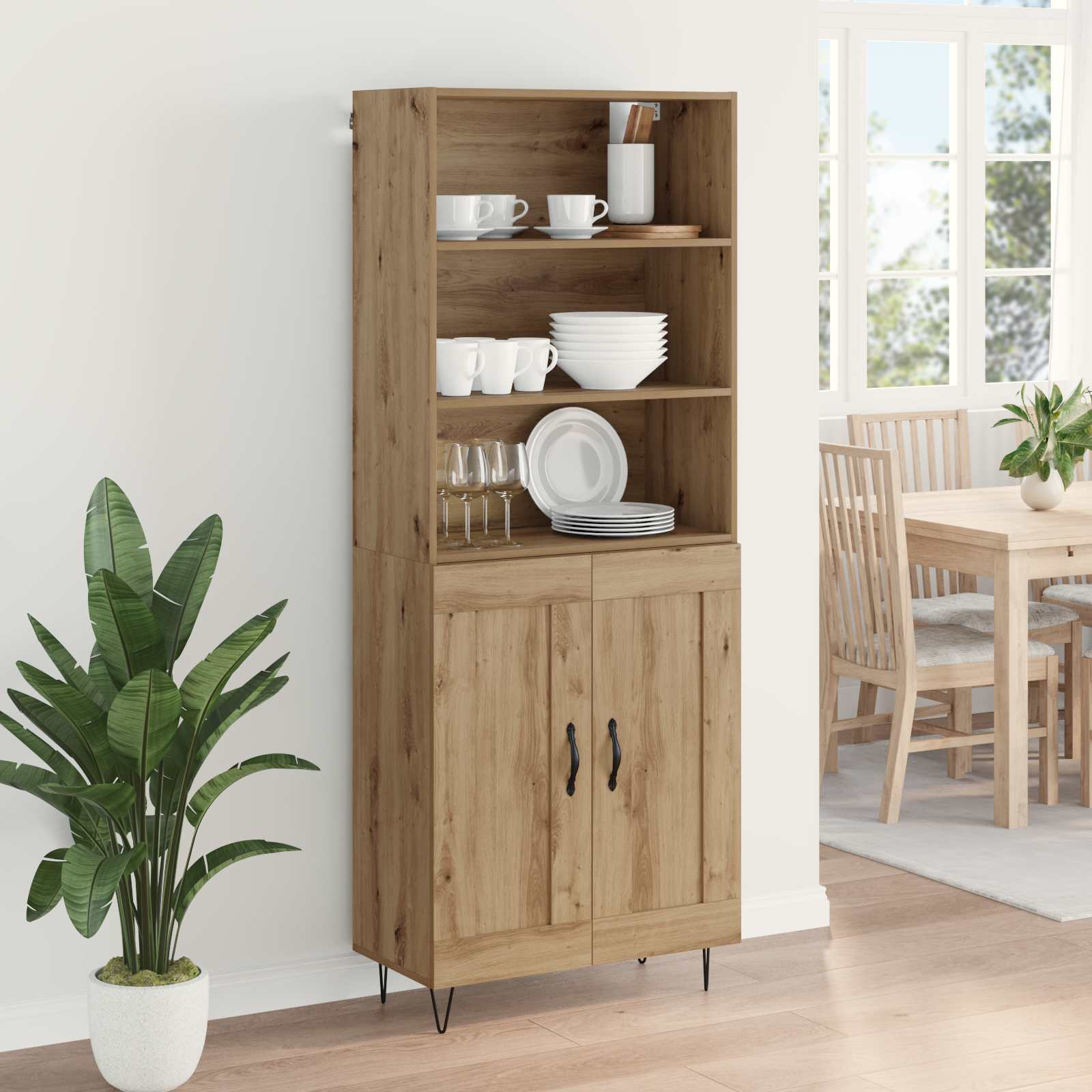 Highboard Artisan Egetræ 69,5 x 34 x 180 cm Konstrueret træ