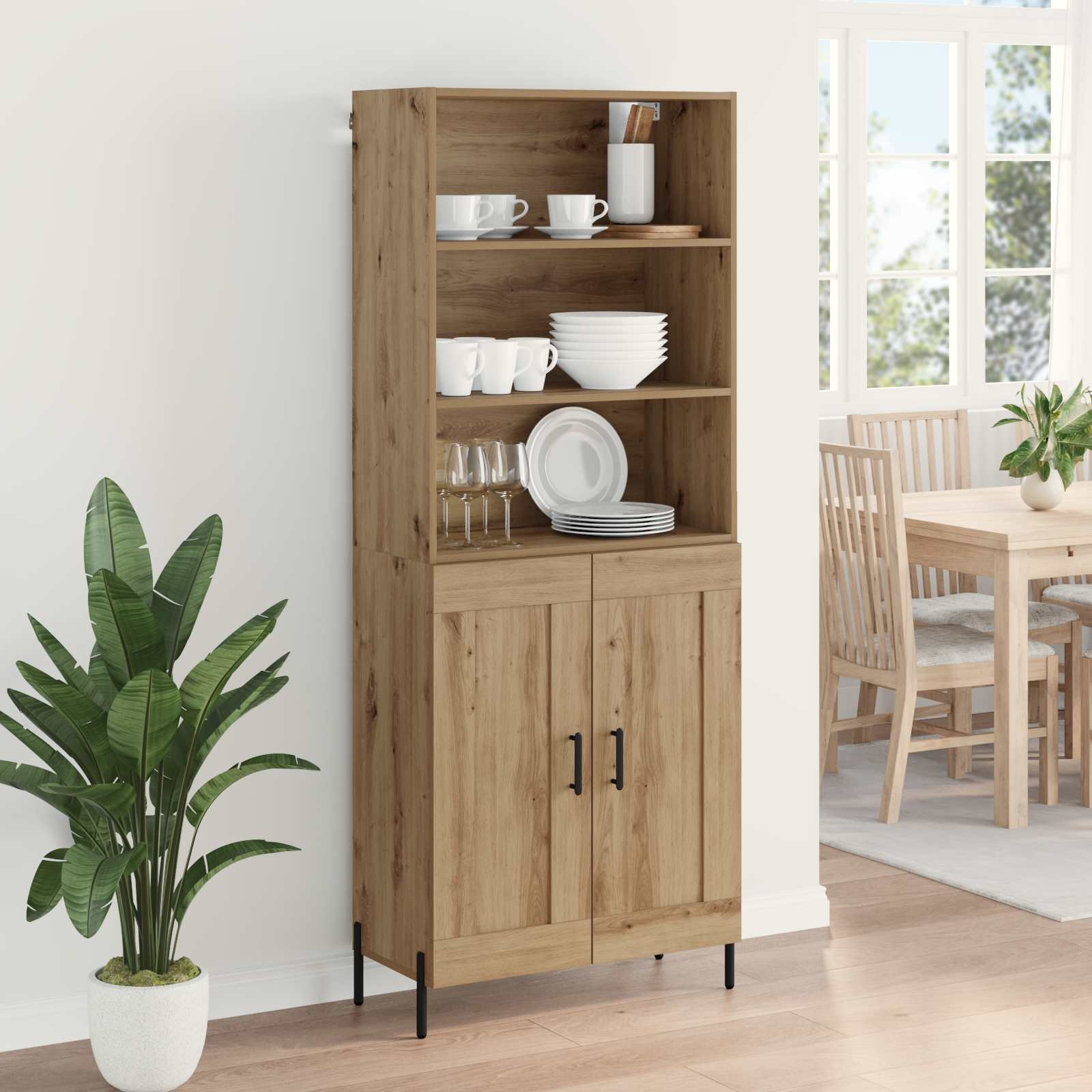 Highboard Artisan Egetræ 69,5 x 32,5 x 180 cm Konstrueret træ