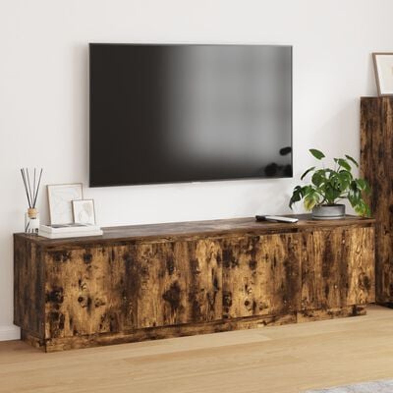 TV-skab med LED Røget eg 180 x 38 x 49 cm Konstrueret træ