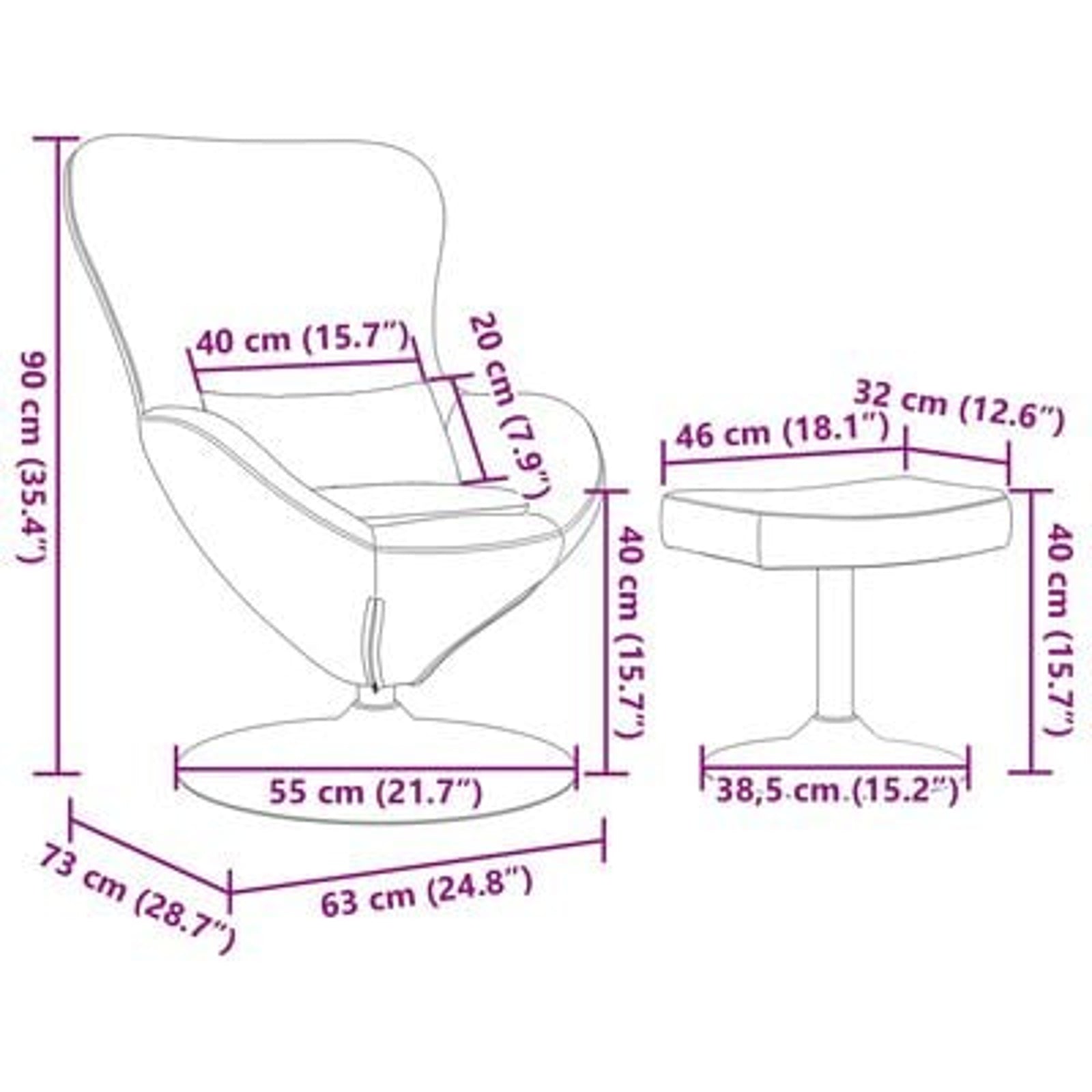 Æggestol 2 pcs Lyserød 63 x 73 x 90 cm Fløjl