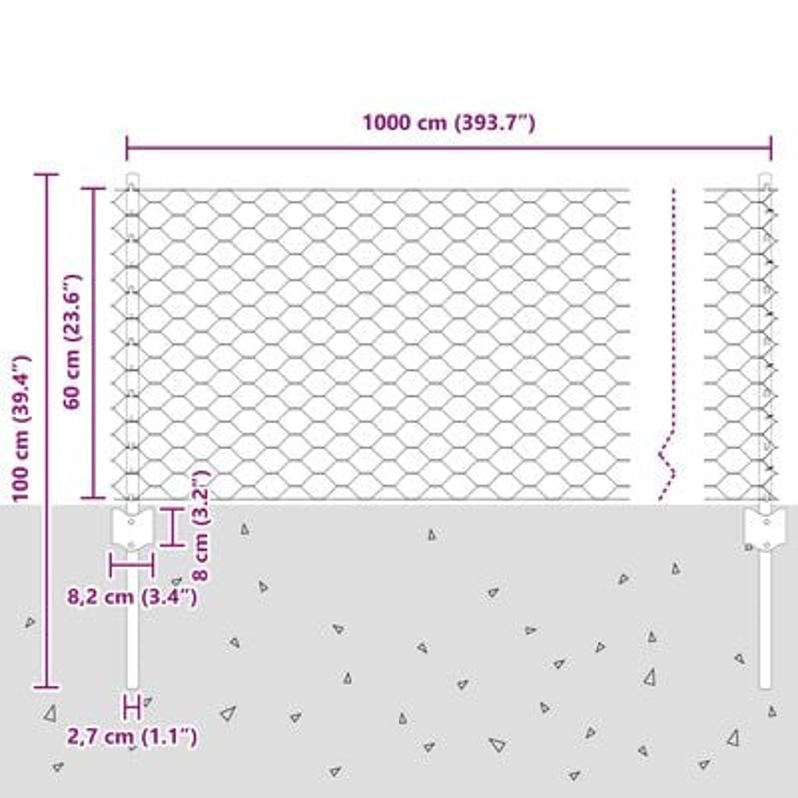 Hegn med post Grøn 0,6 x 10 m Stål og PVC