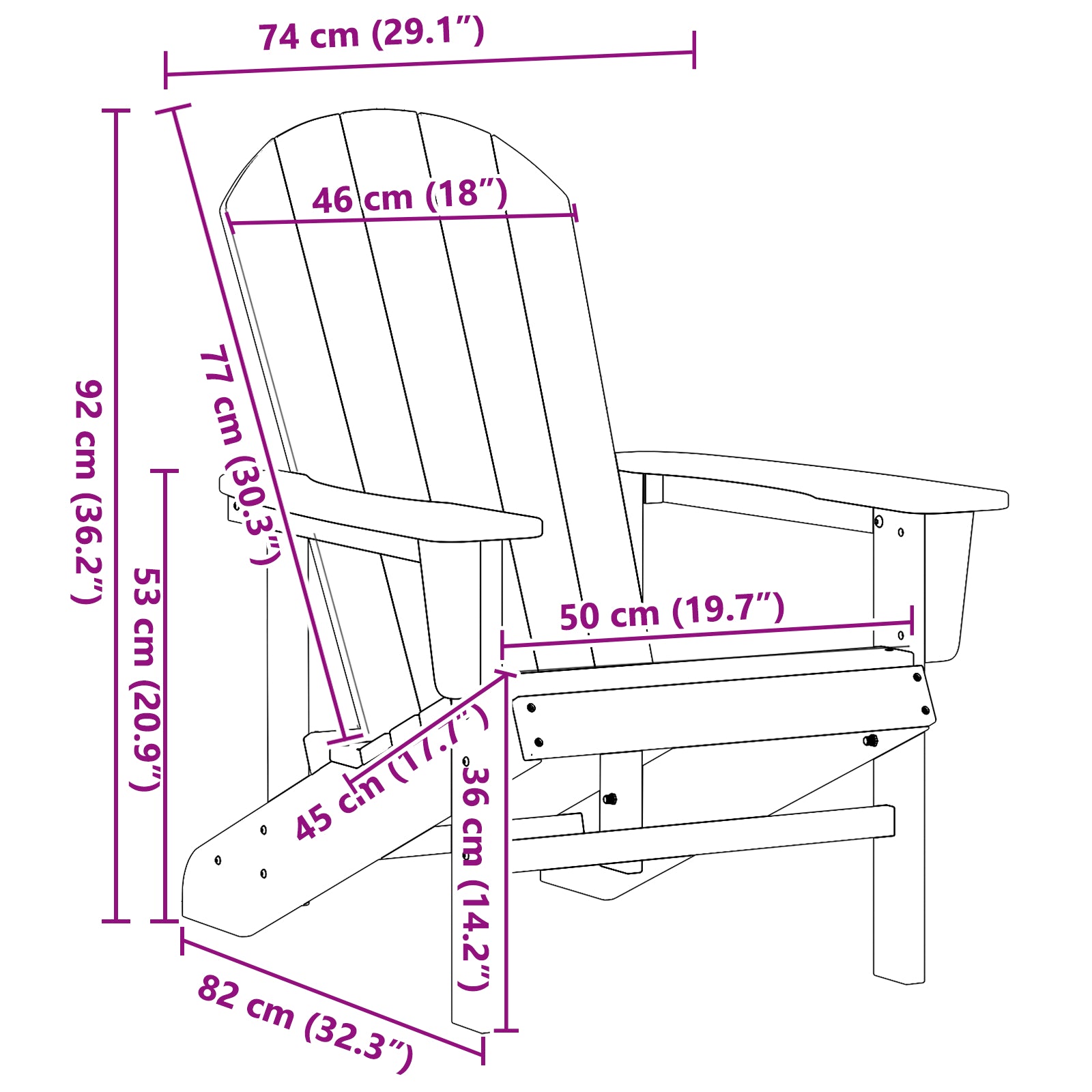 Adirondack-stol Lysegrå 74 x 82 x 92cm Plastik