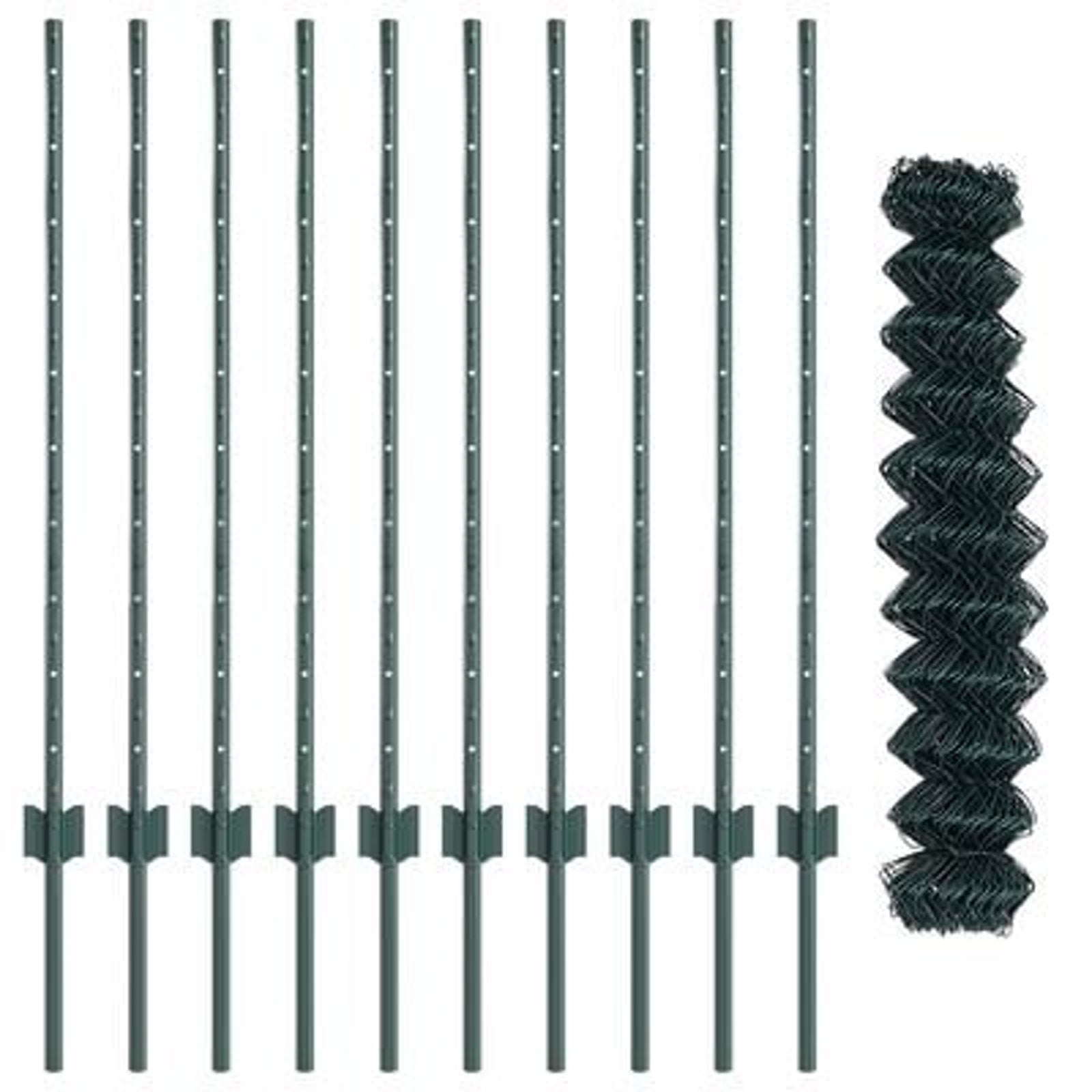 Hegn med post Grøn 1 x 10 m Stål og PVC