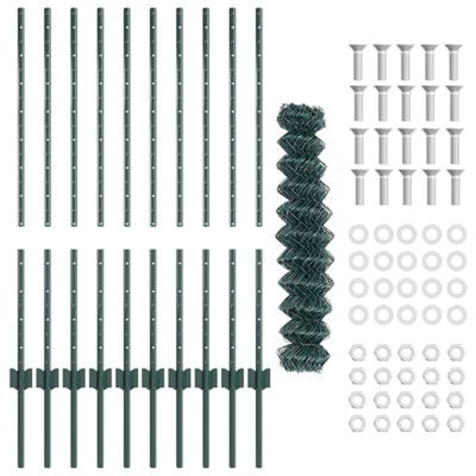 Hegn med post Grøn 1 x 10 m Stål og PVC