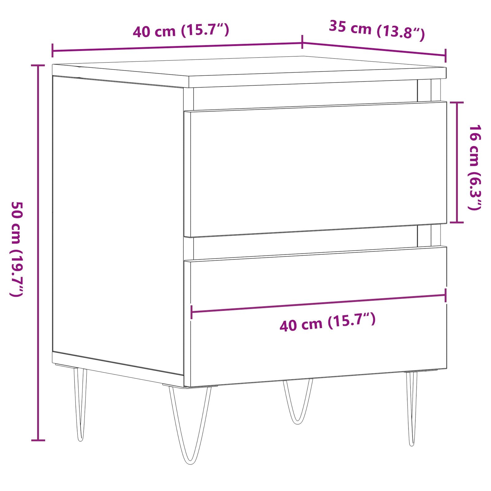 Natbord 2 stk Artisan Eg 40x35x50 cm Konstrueret Træ