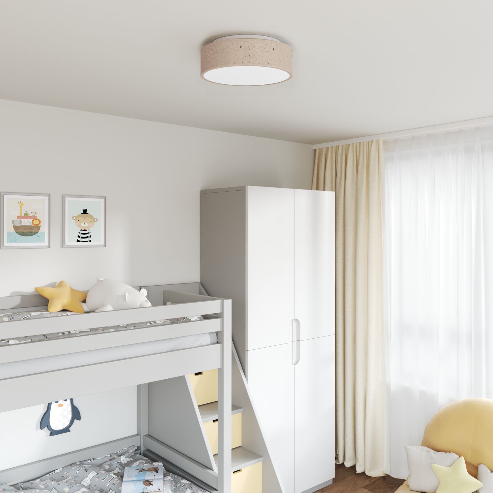 Loftlys med Stjernebelysning Gråbrun Ø 38 cm Stof E27